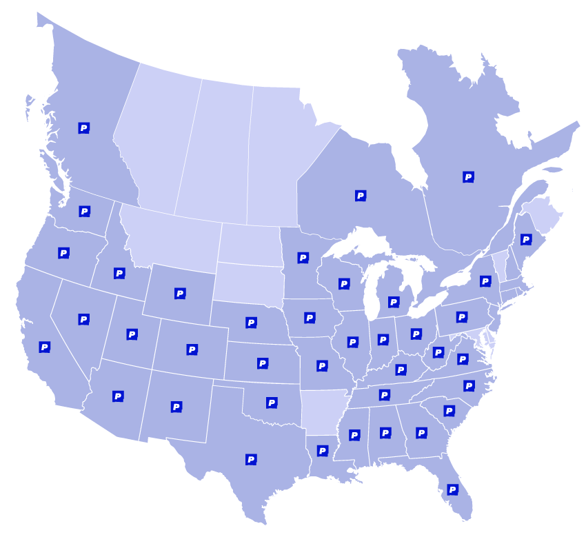 Map of Paper's presence across USA and Canada